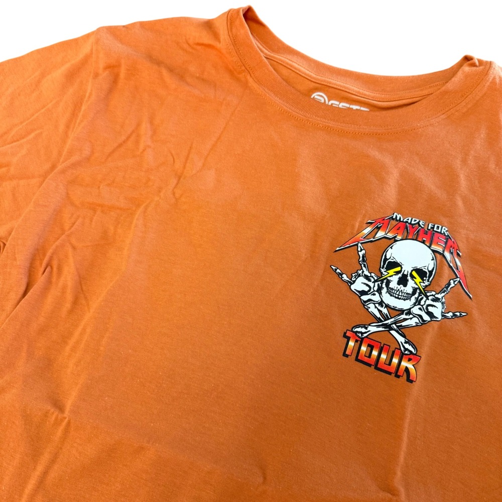 GSTR Mens Made For Mayhem‎ Tour Graphic T-Shirt Orange Skulls Flames Medium